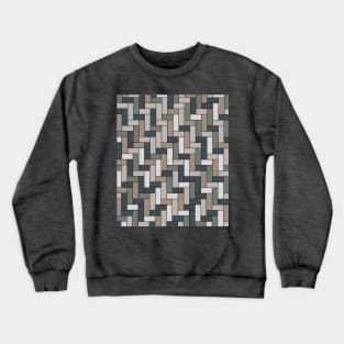 Geometric Tiled Grid Pattern in Green, Grey, Blue and Beige Crewneck Sweatshirt